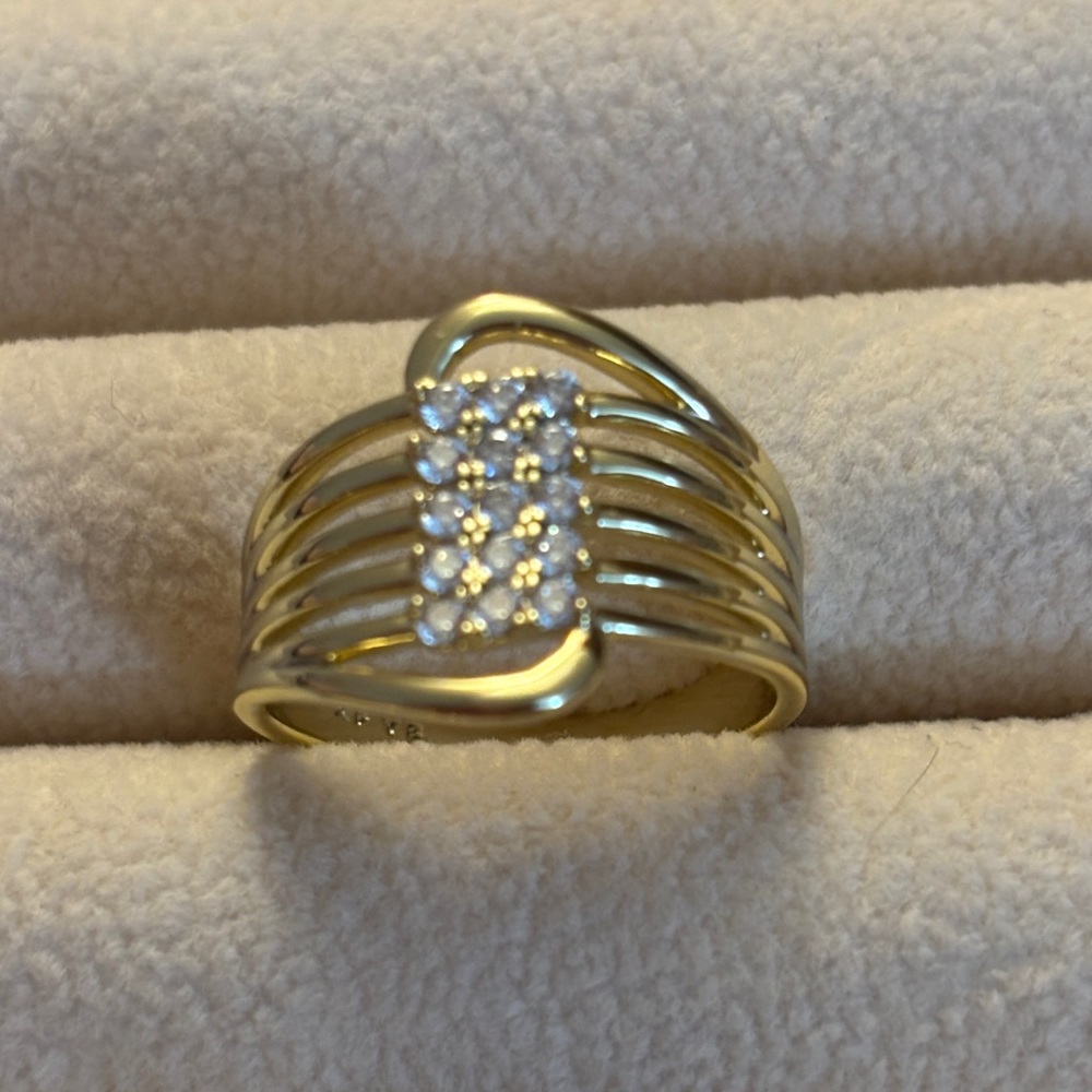 Elegant rhinestone ring 14k gold plated new